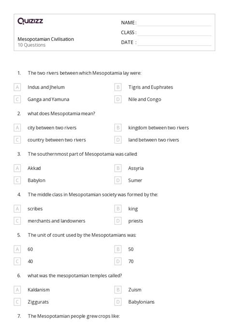 50 Early Mesopotamia Worksheets For 6th Class On Quizizz Free