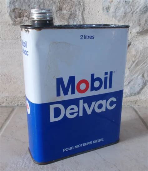 ANCIEN BIDON D HUILE MOBIL DELVAC France Vintage Oil Can Vieux Blanc