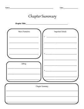 Chapter Summary Worksheet Printable By Whitney W Tpt