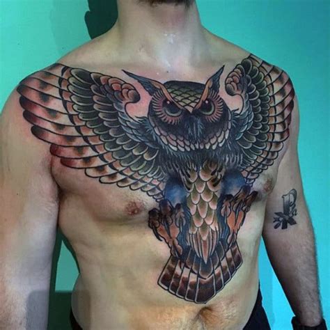 Owl Chest Tattoo Designs For Men Nocturnal Ink Ideas