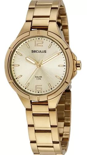 Rel Gio Seculus Feminino Long Life Dourado Cor Da Correia Dourado Cor