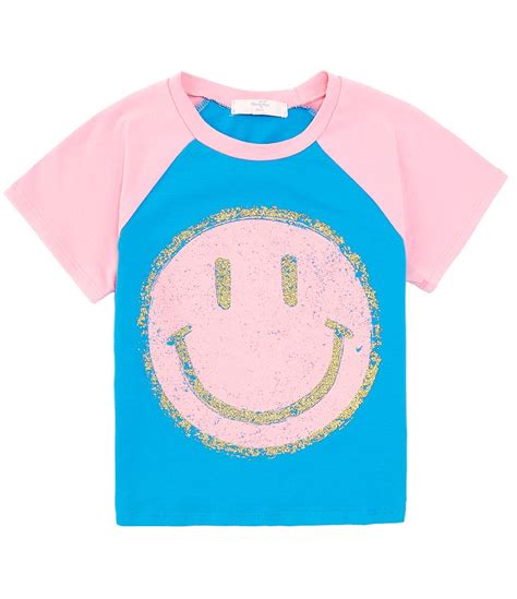 Moa Moa Big Girls 7 16 Short Sleeve Smiley Face Graphic Raglan T Shirt