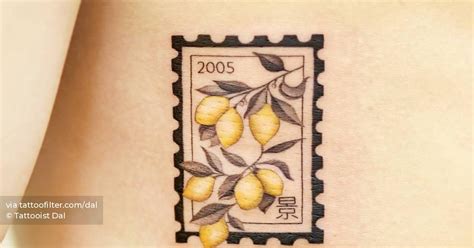 Lemon Stamp Tattoo Located On The Rib Illustrative