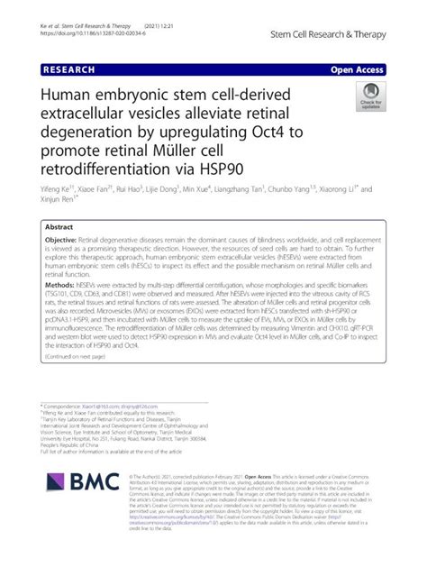 PDF Human Embryonic Stem Cell Derived Extracellular Vesicles