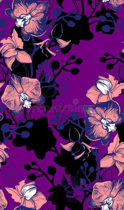 Floral Tropical Seamless Pattern With Orchids Phalaenopsis Flowers On