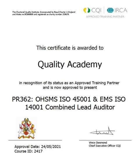 Irca Combined Ohsms And Ems Lead Auditor 25 July