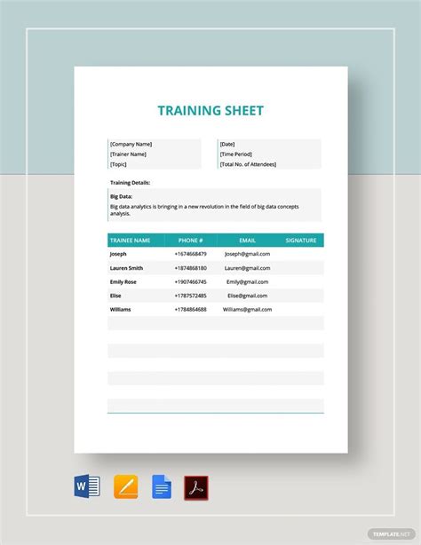 Training Sheet Templates In Word Free Download