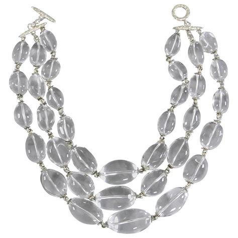 Large Chunky Rock Crystal Triple Strand Bead Necklace At 1stdibs