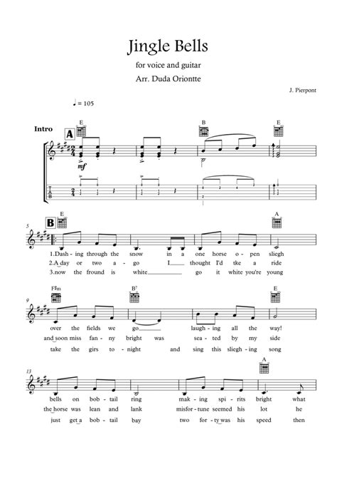 Jingle Bells E Major Tabs With Lyrics By James Pierpont Guitar