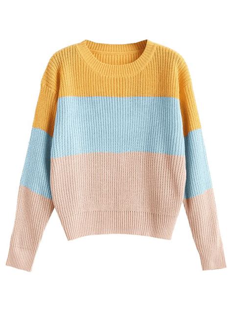 Zaful Color Block Striped Sweater Multi A One Size Sweaters