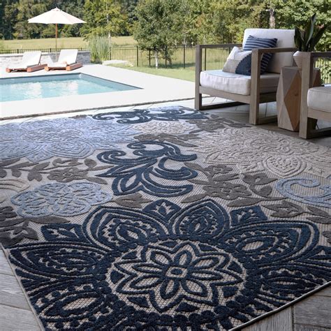 Alise Rugs Origin Coastal Floral Indooroutdoor Area Rug 67 X 93 Bluegray