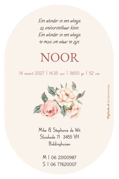 Gestanst Geboortekaartje Voor Een Meisje Met Roze Rozen