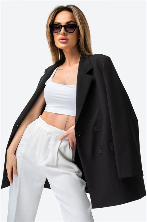 Женский пиджак оверсайз Happyfox 6693711 черный купить оптом в HappyWear.ru