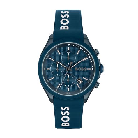 Mens Hugo Boss Velocity Blue Silicone Strap Chronograph Watch With