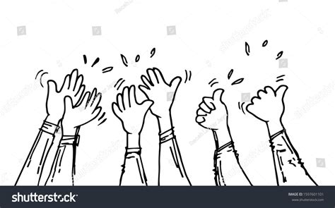 Doodle Hands Uphands Clapping Applause Gestures Stock Vector Royalty