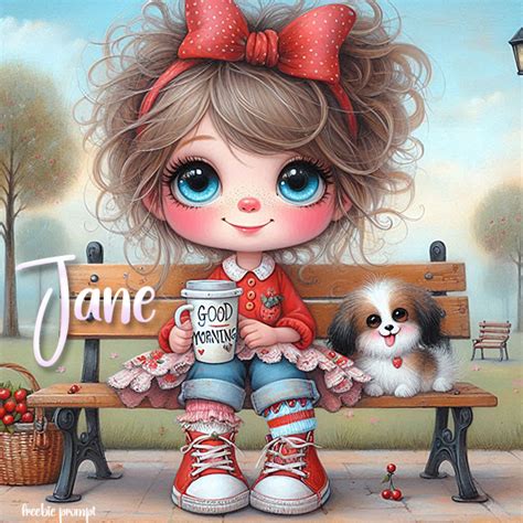 Cute Girl Good Morning Jane In Glitter Text