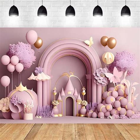 Princess Castle Birthday Backdrop Arch Balloon Flower Castle Cake Crush