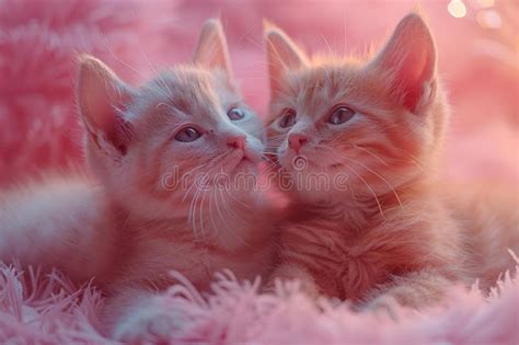 Ai Generated Illustration Of Two Adorable Kittens Snuggle On A Pink