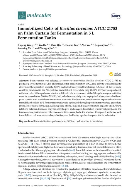 (PDF) Immobilized Cells of Bacillus circulans ATCC 21783 on Palm ...