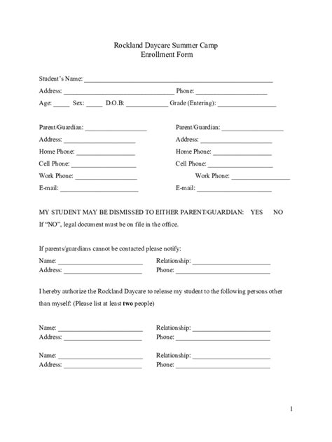 Fillable Online Rockland Daycare Summer Camp Enrollment Form Fax Email