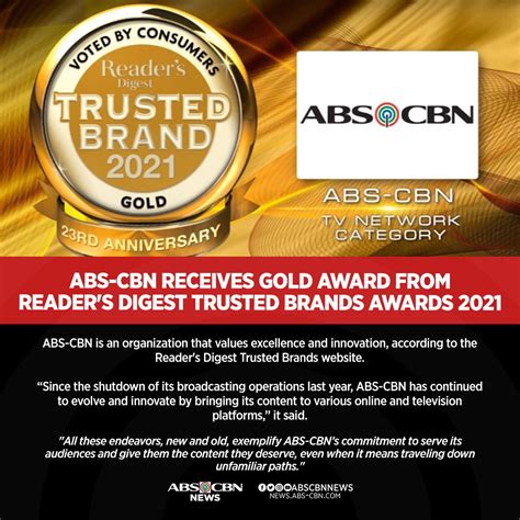 Abs Cbn News On Twitter Abs Cbn Receives Gold Reader S Digest