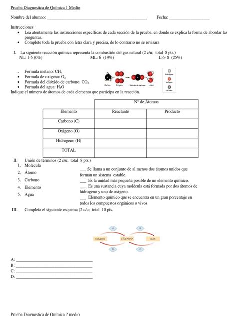 Prueba Diagnostica de Química 1 Medio