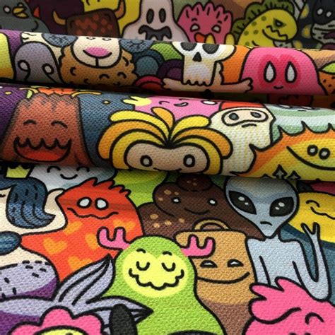 Cartoon Monsters Fabric By The Yard Colorful Funny Cute Etsy