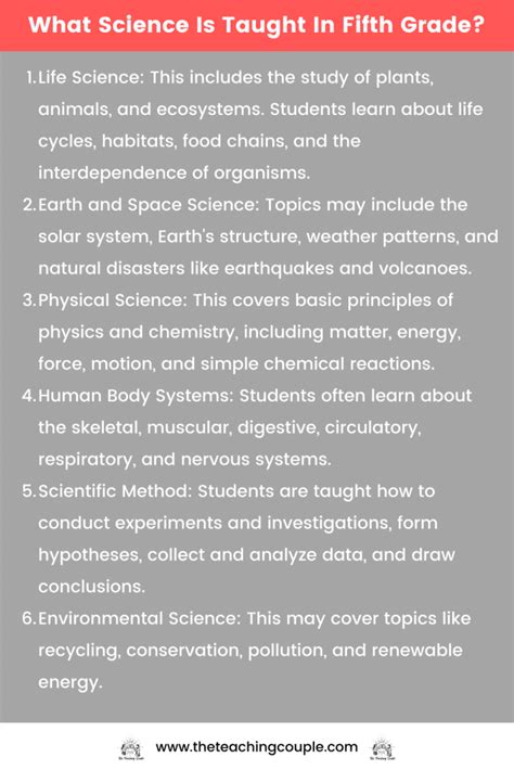 What Science Is Taught In Fifth Grade The Teaching Couple