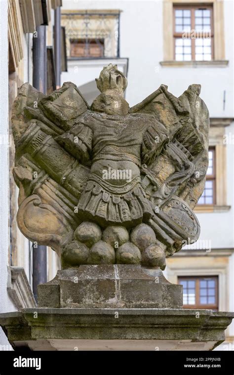 Sculpture above the entrance gate to medieval Ducal Castle (Szczecin Castle), Szczecin, Poland ...