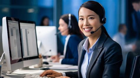 Premium Photo Portrait Of Call Center Woman