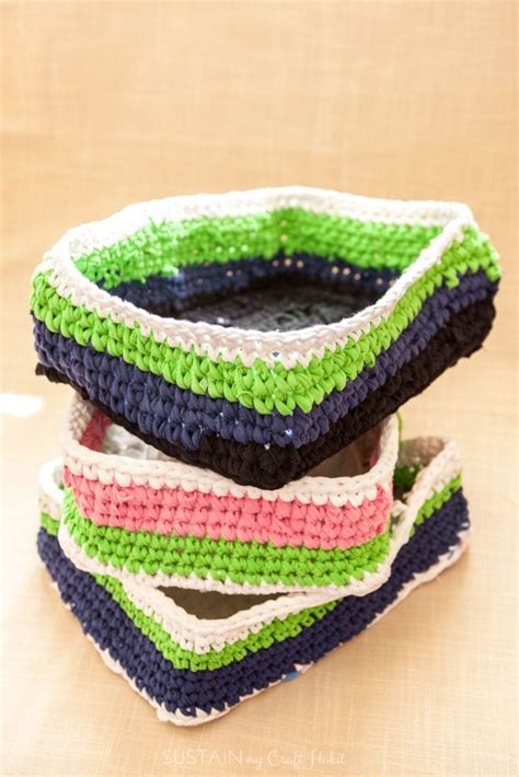 Rectangular Crochet Basket Pattern Using T Shirt Yarn Sustain My