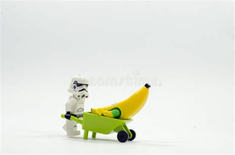 Lego Banana Suit Guy in Wheelbarrow with Lego Storm Trooper Editorial ...