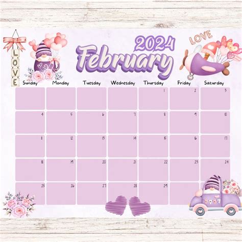 Editable February Calendar Valentine S Day Etsy In Print