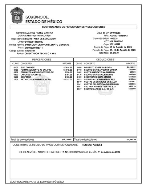 Comprobante Etls Comprobante De Percepciones Y Deducciones Nombre