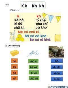 Bài ôn tập âm k kh Language Vietnamese Grade level 1 School subject