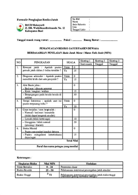 Pdf Formulir Pengkajian Resiko Jatuh Formulir Pengkajian Resiko Jatuh