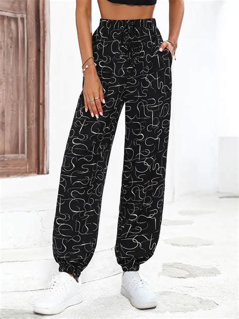 Abstract Print Jogger Pants Casual Elastic Waist Long Length Temu Australia