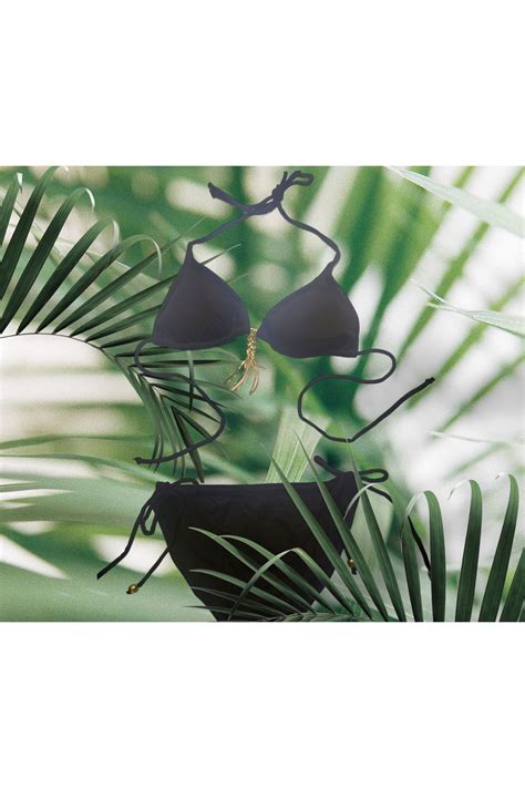mercan 88 street shop İp Bikini Takım Siyah Gold Rengi Aksesuarlı