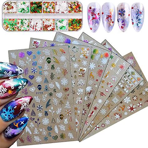 Sheets Snowflake Nail Art Stickers With Nail Glitter Sequins D Self