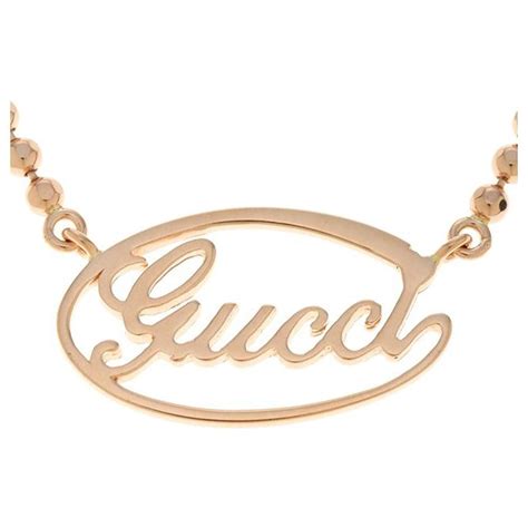 [Used] GUCCI Cursive Logo Necklace K18 pink gold 11.0g ref.475487 ...