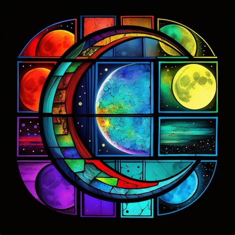 Premium Photo A Brightly Colored Stained Glass Window With A Moon And