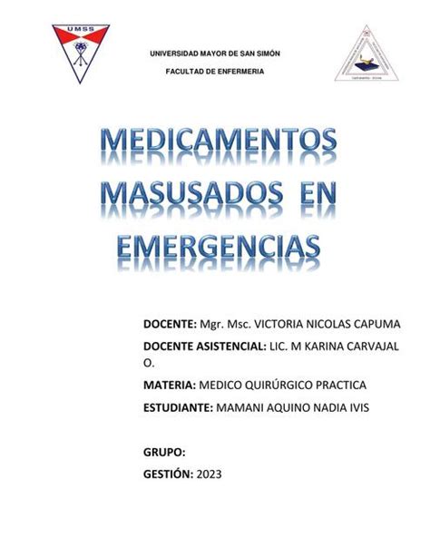 Medicamentos Masusados En Emergencia NADIA IVIS MAMANI AQUINO UDocz