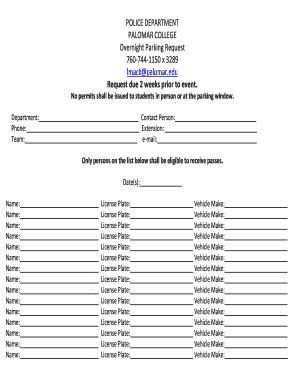 Fillable Online Palomar Overnight Parking Request Fax Email Print