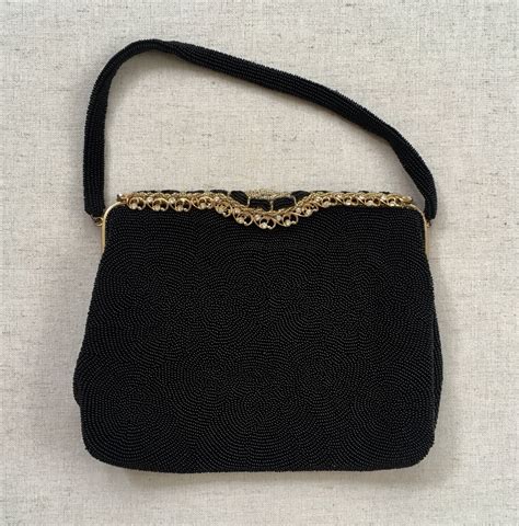 Antique French Beaded Clutch Purse Handmade In France By Charbet Black