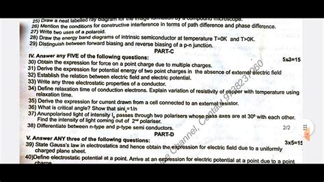 Puc Ii Year Physics Uk District Mid Term Qp Nd Puc Mid Term Qp