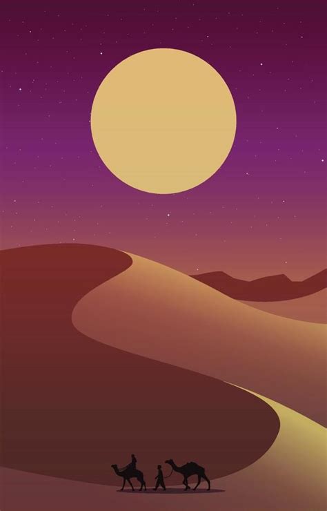 Caravan Arabian Night Desert Landscape Islamic Ramadan Kareem Greeting