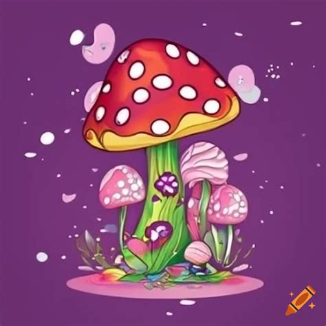 Cartoon Fairy Flying Around A Colorful Magic Mushroom On Craiyon