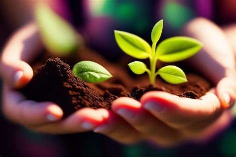 Una mano que sostiene un montón de tierra con una planta que crece