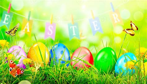 Beautiful Easter background with colorful Easter eggs. 3d illustration ...
