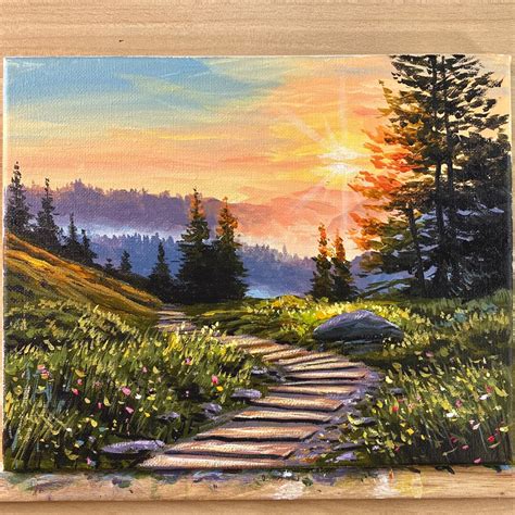 Acrylic Painting Mountain Sunset Landscape - Etsy